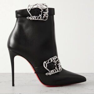 Christian Louboutin GIDDYLINA BOOTY 100 Buckled Leather Ankle Boots Heels